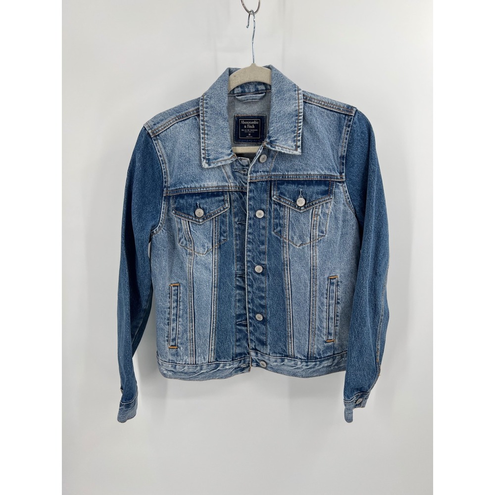 Abercrombie & Fitch Multi Tone Blue Denim Trucker Jacket Paneled Medium NWT